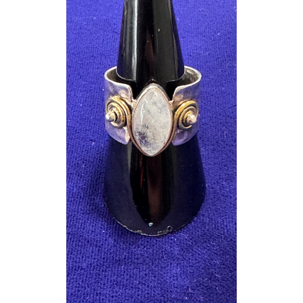 Stunning handmade moonstone sterling silver and brass size 8 ring INDIA